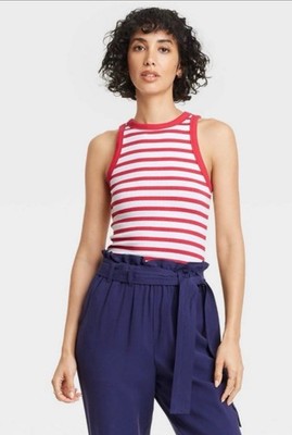 A New Day Women s Tank Top Sleeveless Small Red White Stripe Casual Comfy