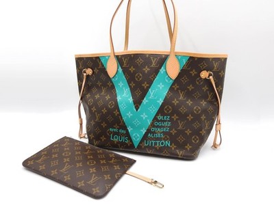 LOUIS VUITTON Monogram V Neverfull MM Tote Schultertasche Türkis M41601 Y-2500