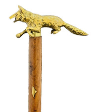Antique Victorian Wooden Walking Cane with Designer Brass Jaguar Handle
