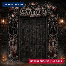 3PCS Halloween Cemetery Archway Banners, Skull Bat Door Decorations