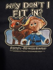 VTG RUDOLPH THE RED NOSED REINDEER T SHIRT WHY DON'T I FIT IN,Size L, navy blue