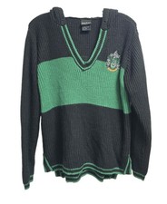Harry Potter Slytherin Hoodie Sweater XL Black Green Knit Hogwarts Crest