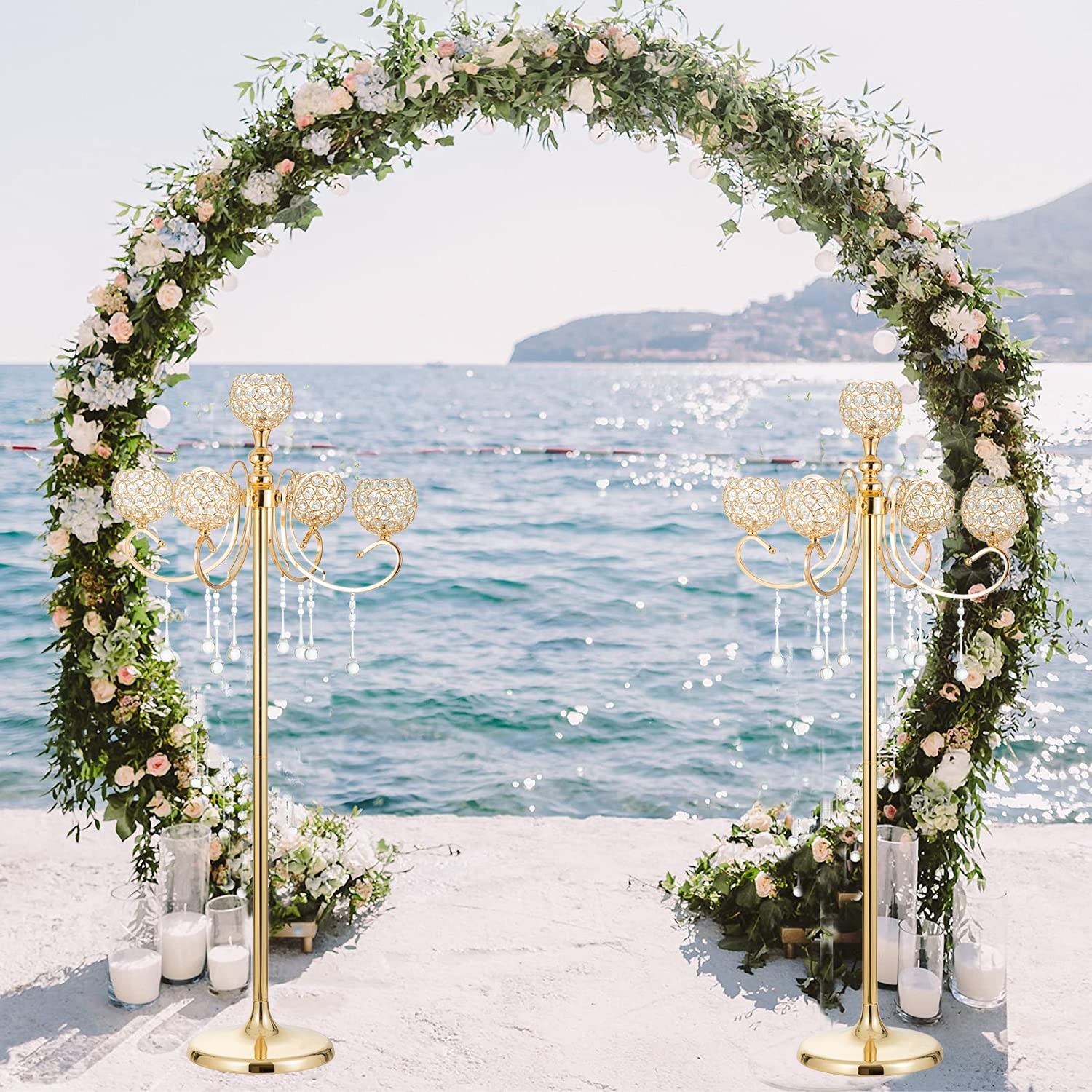 Gold Floor Candelabra for centerpieces, 45.3in Tall 5-Branch Candle Holder wi...