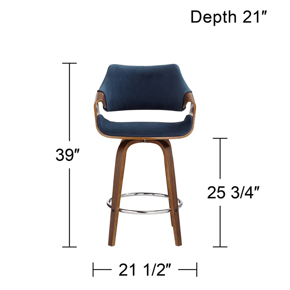 Westin Walnut Swivel Bar Stool 25 3/4" High Blue Cushion Kitchen Counter Island - Image 4 of 4