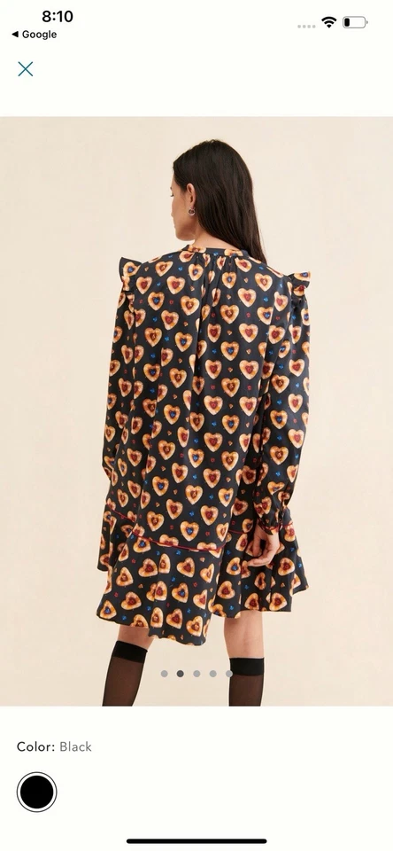 Vestido Rachel Antonoff Laura Algodón Novedad Volantes Corazón Galletas M Sin Cinturón Foto 3 de 4