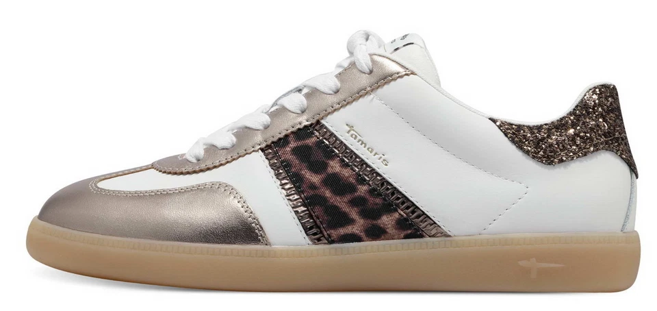 Tamaris Halbschuh Weiß Gold Leopard Schnürschuh Sneaker Einlage Touch IT - Bild 2 von 4