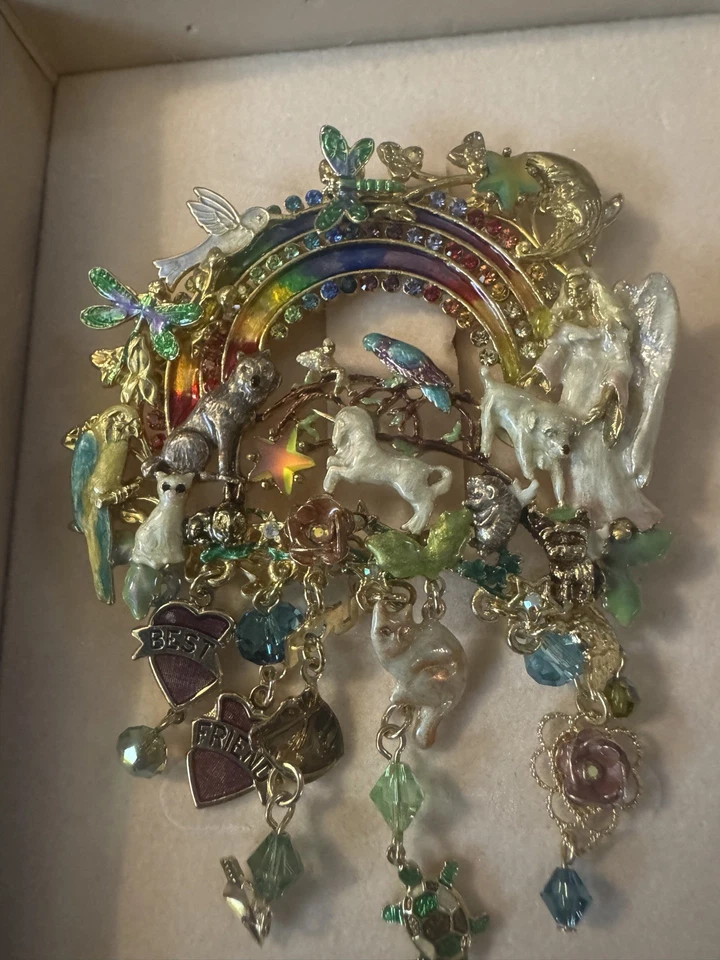 Kirks Folly Enamel Rainbow Bridge Best Friends Love Animal Dog Cat Bird Brooch - Image 2 of 4