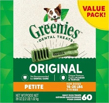 Greenies Original Petite Natural Dental Care Dog Treats, 36 oz Pack (60 Treats)