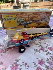 Vintage Friction Helicopter Tin Toy With Original Box