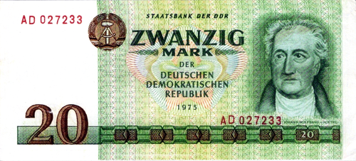 German Democratic Republic 20 Mark 1975 Pick # 29b