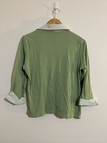 Jenny Lee Size 14 Women’s Shirt Green V-Neck Collared 3/4 Sleeve Cotton Casual - Picture 8 of 10