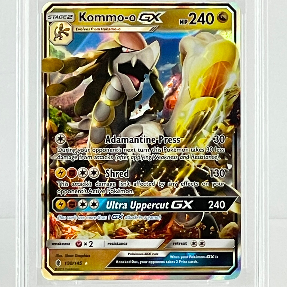 Pokemon Card Kommo-o GX 100/145 Guardians Rising Half Art Graded 8 Near Mint