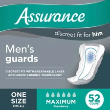 Assurance Men's Guards, Maximum Absorbency (52 Count)
