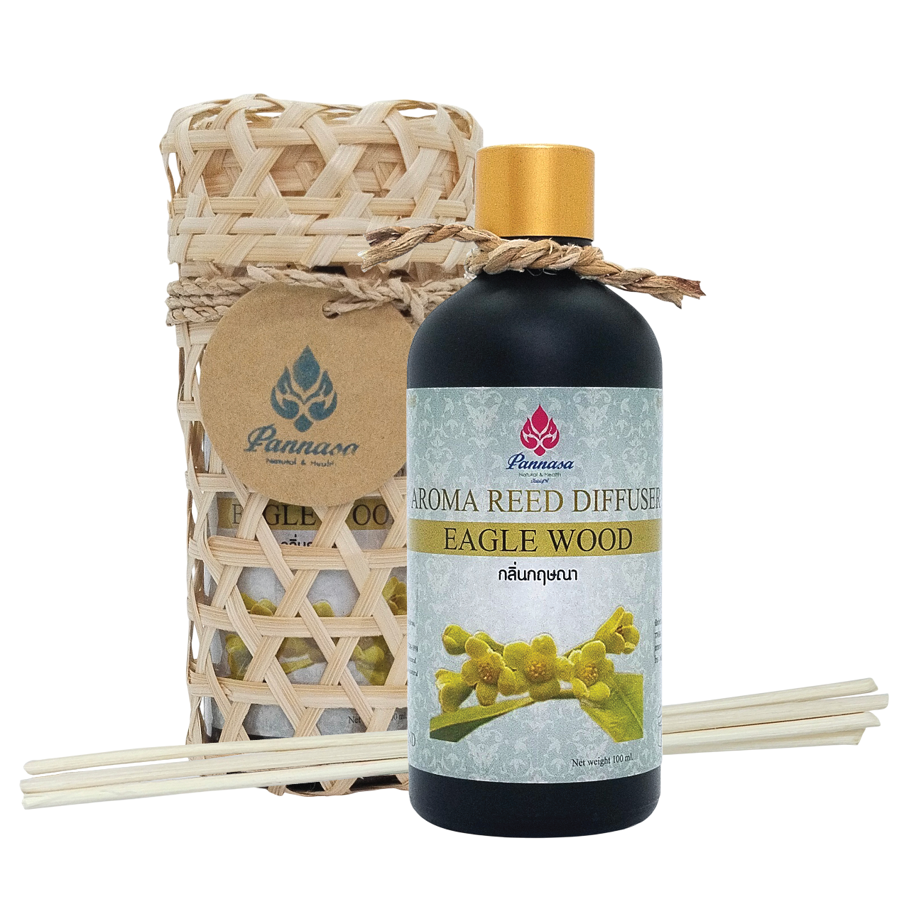 Pannasa Aroma Reed Diffuser Set 3.38 fl oz Eagle Wood Scent Lasts 60+ Days