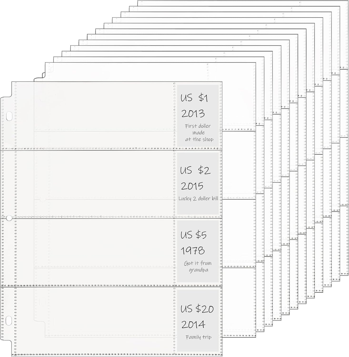 Chengu 24 Pcs 4 Pocket Sleeves for 3 Ring Binder Clear Pages Dollar Bill  Holde