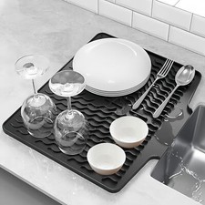 Silicone Dish Drying Mat for Kitchen Counter Non-Slip Dish Drainer Mat with B...