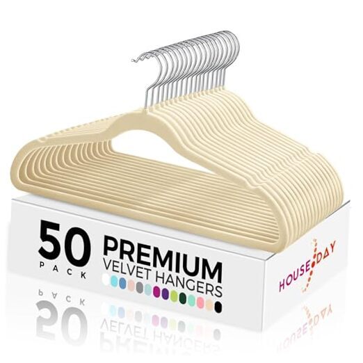 50-Pack Premium Non-Slip Velvet Hangers in Beige & Silver-image