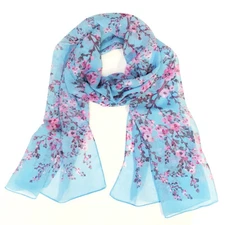 Wrapables Lightweight Floral Spring Chiffon Scarf, Floral Blue