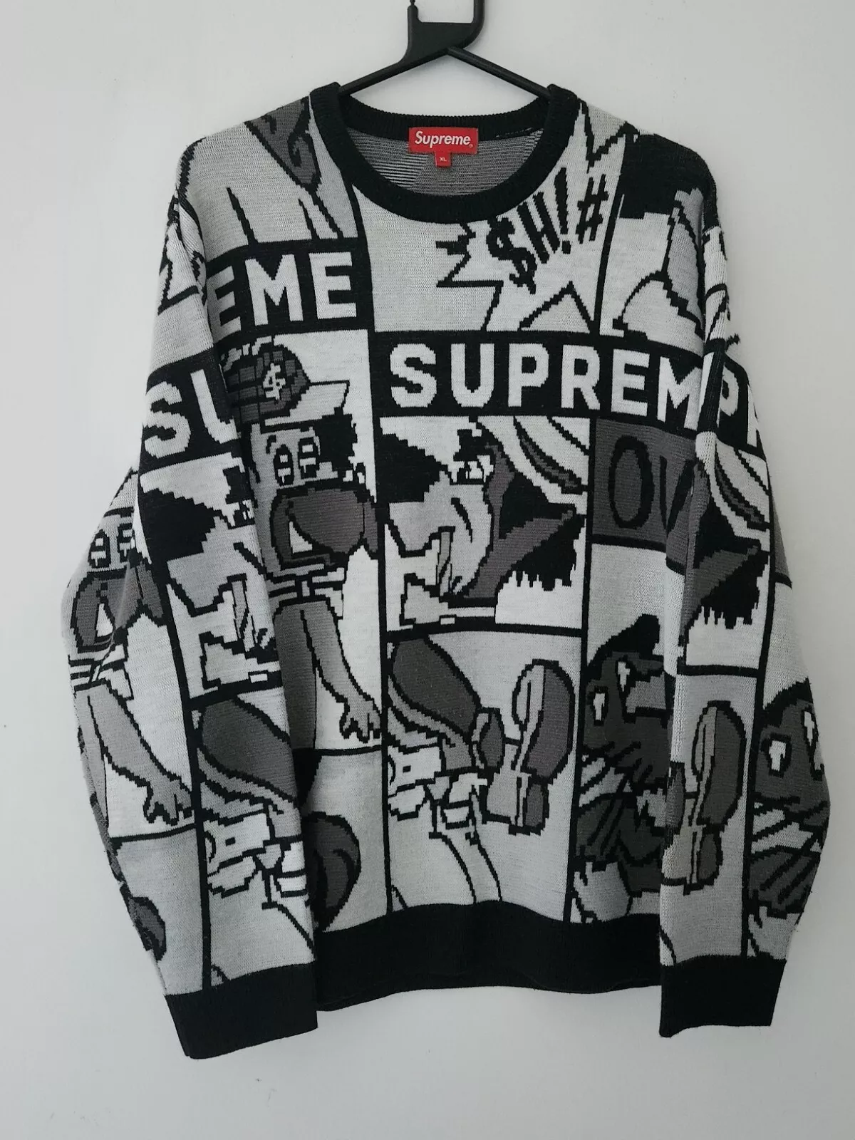 Pull SS20 Supreme Cartoon taille XL noir acrylique avec motif tricot