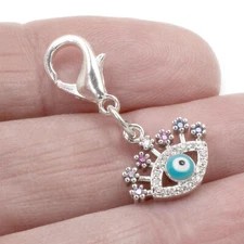 Silver Evil Eye Charm with CZ Accents - Protection Amulet - Handbags and Jewelry