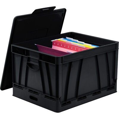 Storex Collapsible Crate w/Lid, 13-3/5'' x 20'' x 10-2/5'', Black