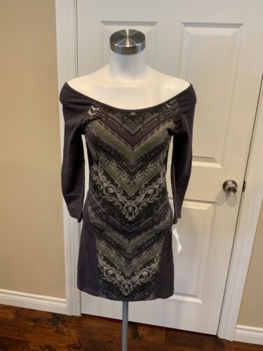 Free People Gray Paisley Mini Dress w/ Open Back, Size Small NWT - Picture 1 of 5