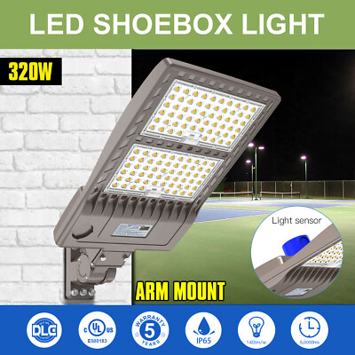 320W LED Parking Lot Light Shoebox Pole Lights Dusk to Dawn Commercial Lighting