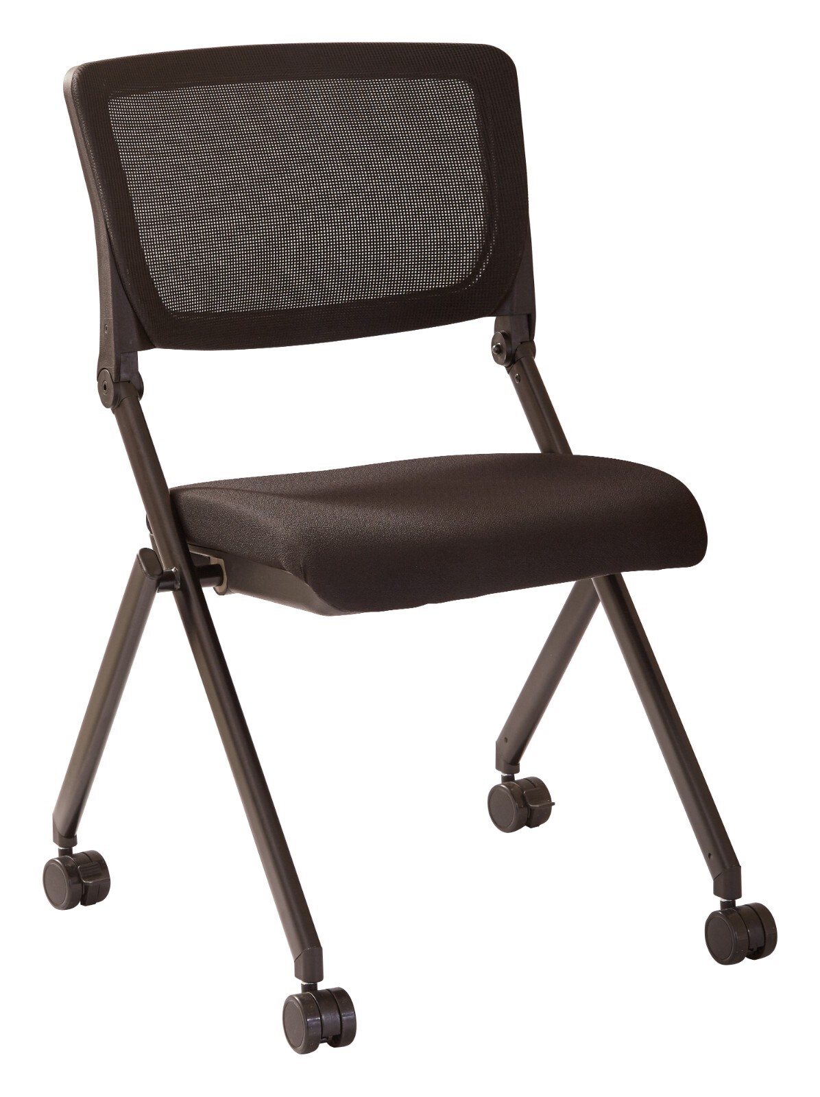 Folding Guest Chair with Screen Flex Back and Wheels, Black