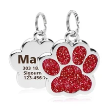 Stainless Steel RED PAW CUSTOM LASER PERSONALIZED PET TAG DOG CAT NAME TAG ID
