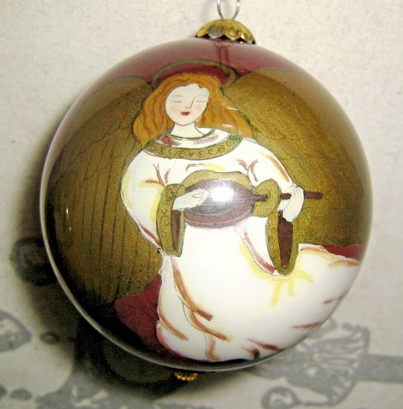 Li Bien Angel INSIDE HAND PAINTED Glass CHRISTMAS Ball Ornament MIB
