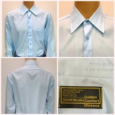 Vtg 70s Sears Ultressa Golden Comfort Men's Blue Long Sleeve Shirt sz 16-34 NWOT