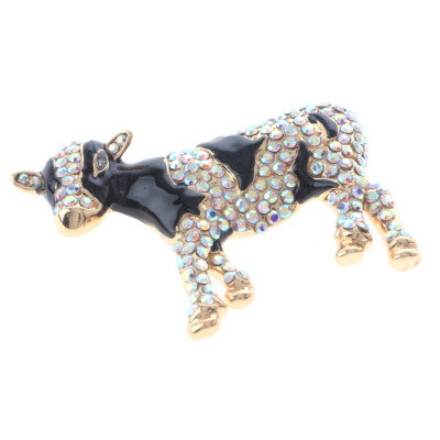 Gold Tone Metal Crystal Cow Brooch P1495-GAB