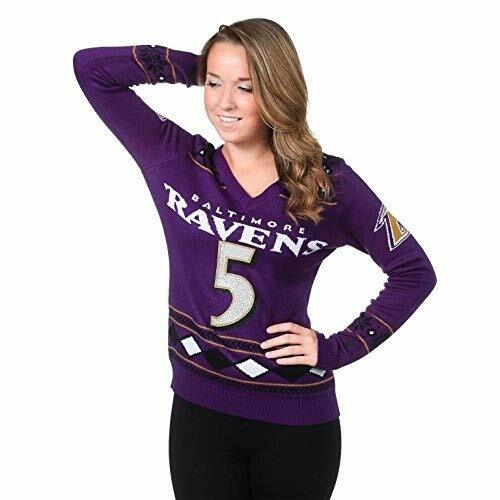 Свитер игрока Klew NFL Womens Baltimore Ravens Joe Flacco #5 с блестками и большим логотипом