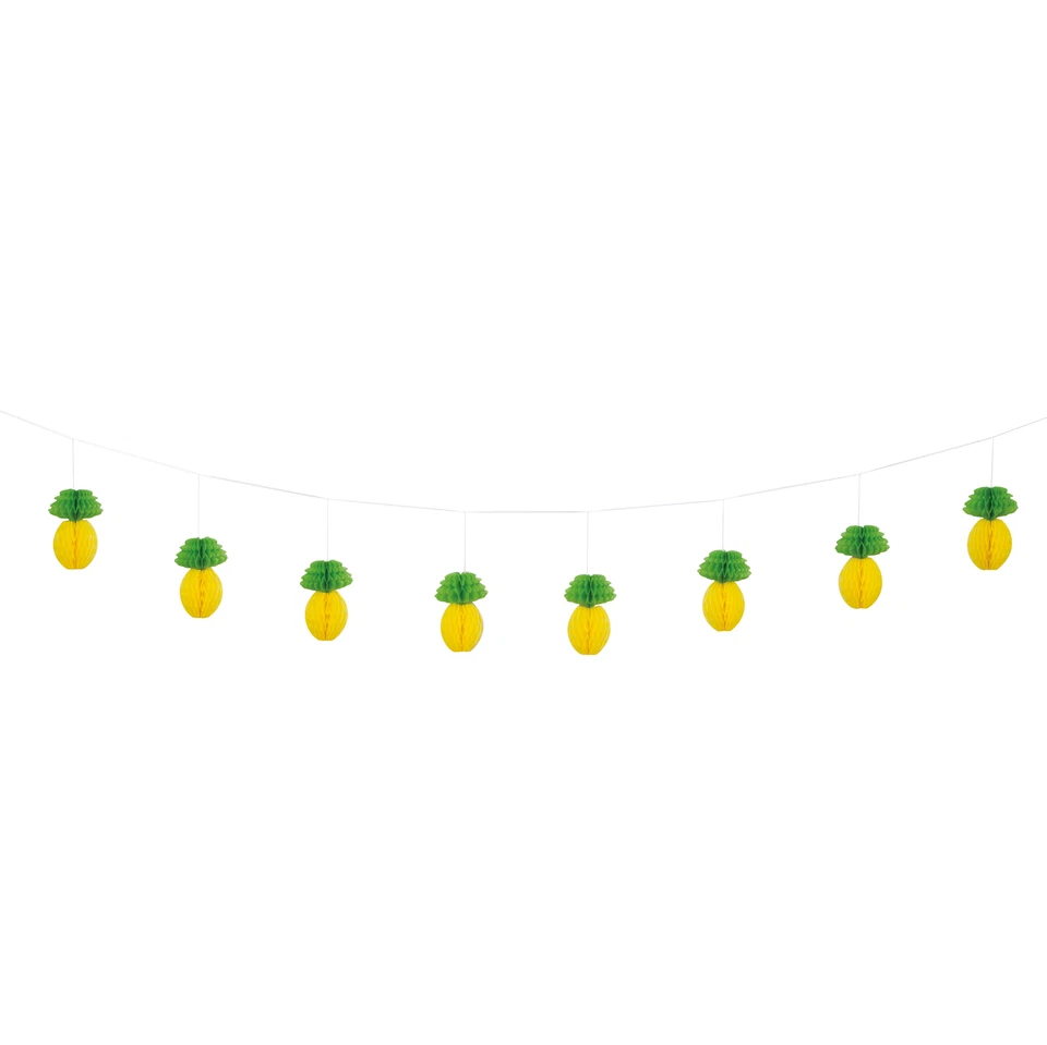 8 Hanging Honeycomb Pineapple Summer Luau Party Paper 7 FT Garland, Yellow Green - Image 2 of 3
