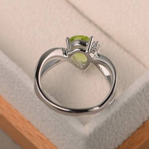 2.10 Ct Real Natural Peridot & Diamond Anniversary Ring 14K Solid White Gold - Picture 3 of 6