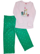 Girls Pink Kitten Santa Cat Christmas Pajamas Polka Dot Holiday Sleep Set SM