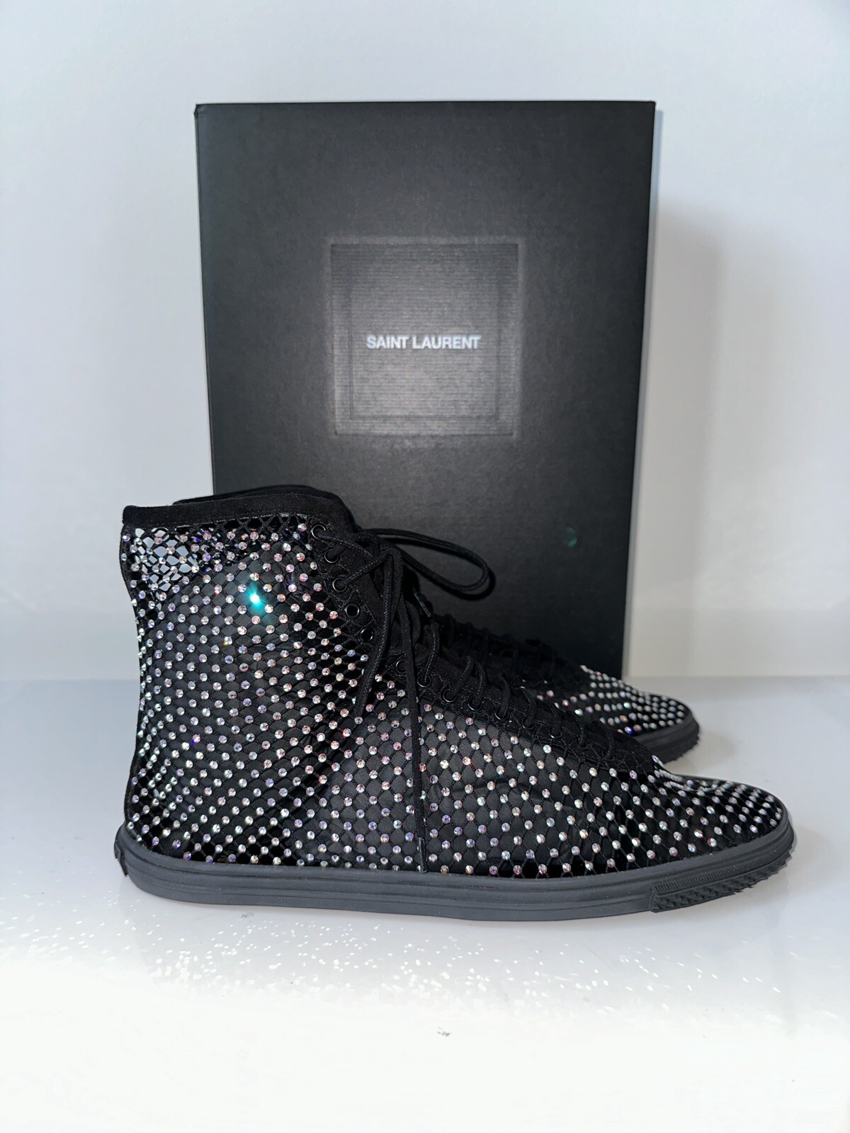 Sneakers alte Saint Laurent con strass nere taglia 38 nuove vendita al dettaglio $1190