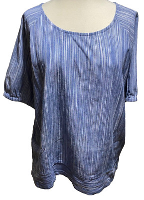Adini 100% Baumwolle Chambray Oberteil Kurzarm Rundhals Schlüsselloch Rücken Gr. 2XL/L2