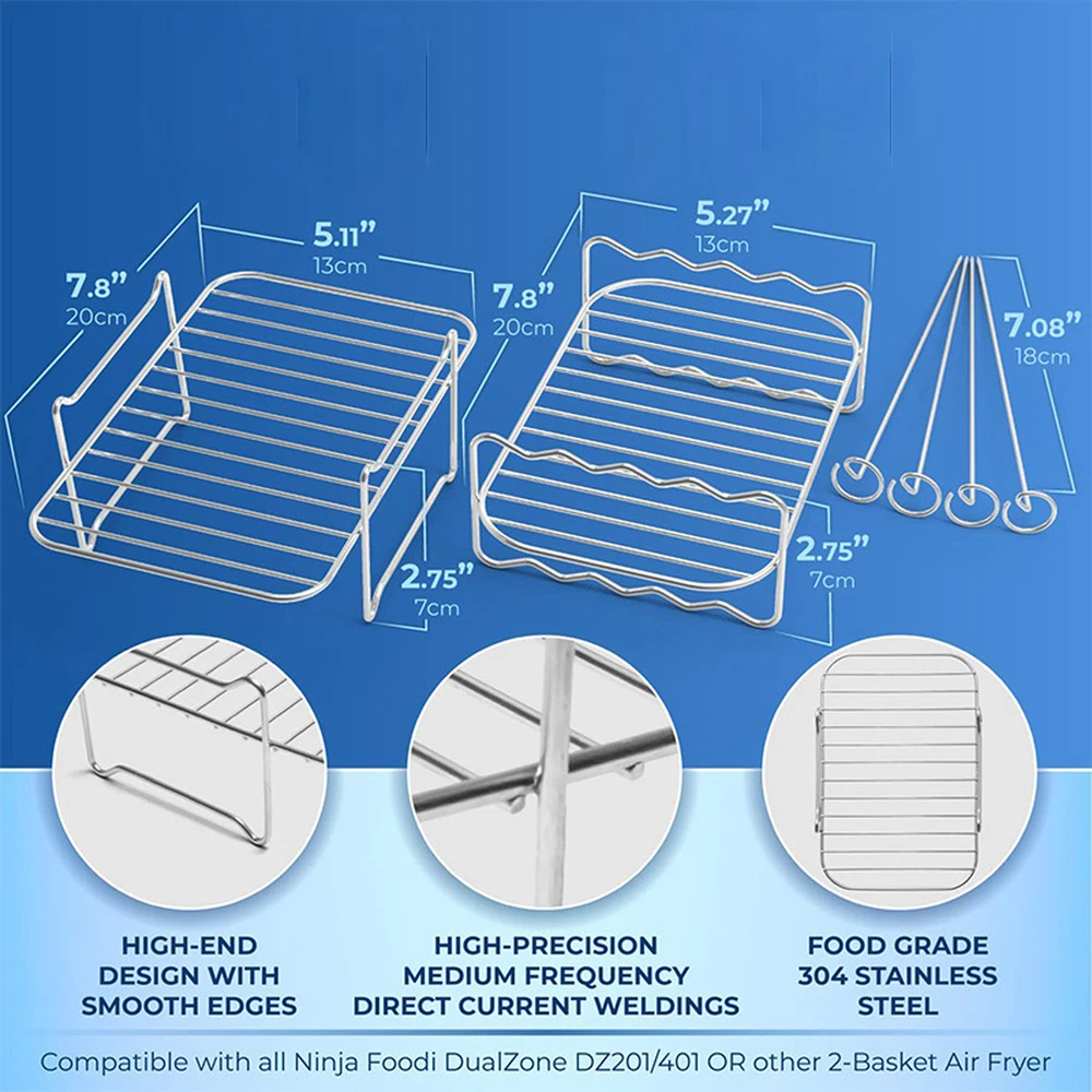 Air Fryer Rack Stainless Steel Double Basket Grill Sticks Accessories For Ninja