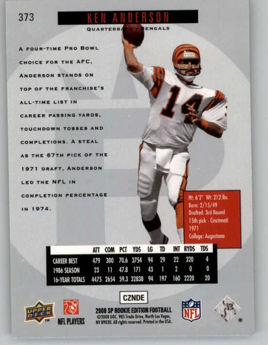 2008 SP Rookie Edition #373 Ken Anderson 96 (ref 146635) - Image 2 of 2