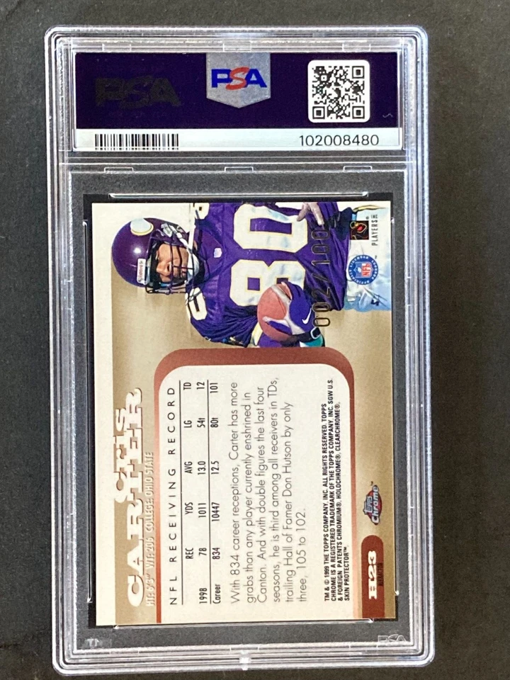 1999 Topps Chrome Cris Carter Hall of Fame Refractor Insert #/100 PSA 9 - Image 2 of 2