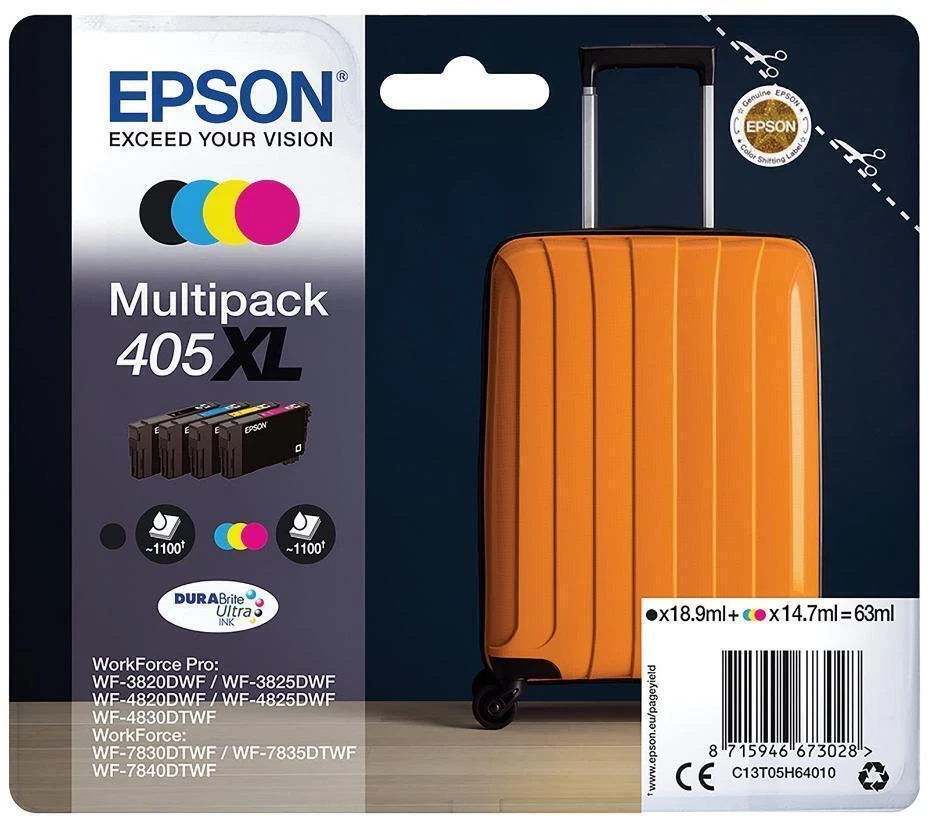 Epson 405XL Noir/Cyan/Magenta/Jaune Multipack de Cartouches d'Encre