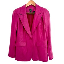 Clara Sun Wool Hot Pink Magenta Liquid Leather One Button Jacket S Colorful Chic