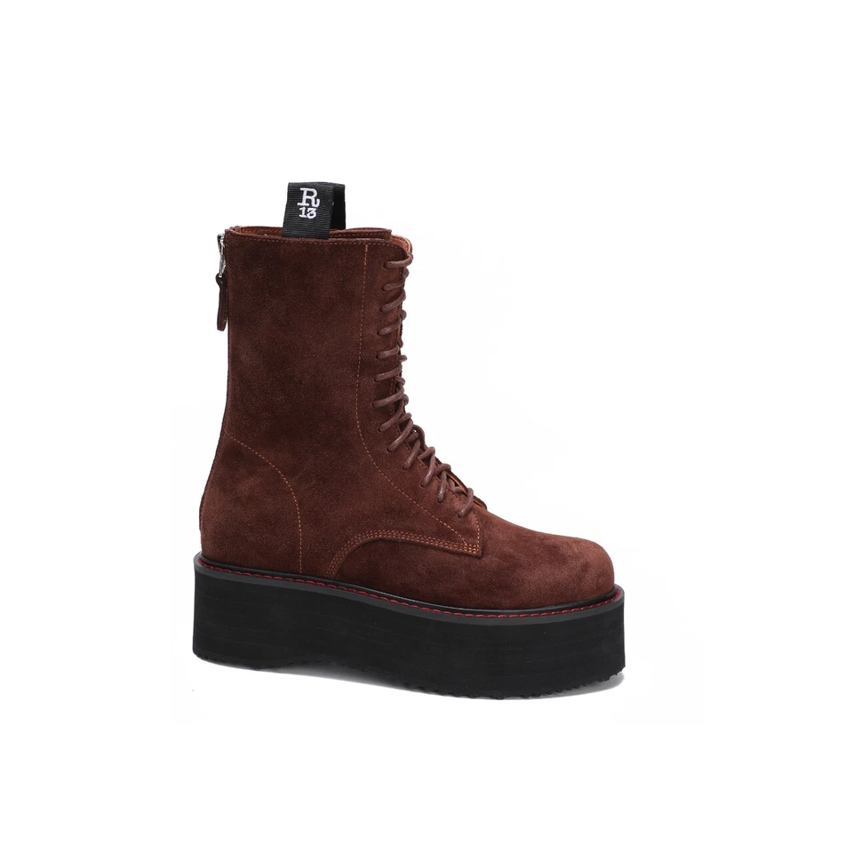 R13 Women's Boots Thick-soled Lace-up, with Zipper Women's Boots Genuine Leather - Image 3 of 4