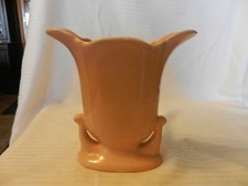 Vintage Pink Ceramic Flower Vase Tulip Shape 7.25" Tall x 7" x 2.75"