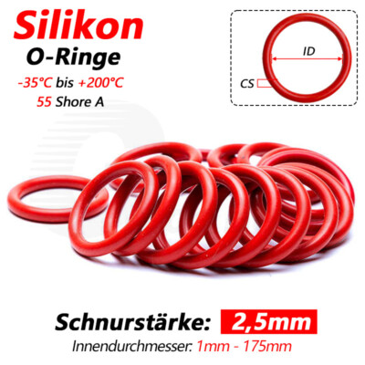 Schnurstärke 2,5mm O-Ringe Silikon Dichtring VMQ Dichtungsringe 1mm-175mm ID Rot