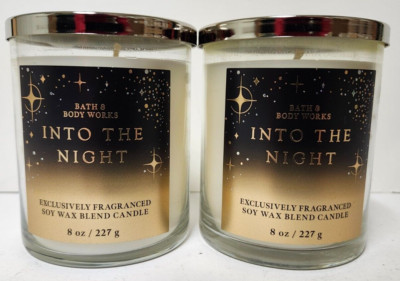 QTY 2x Bath & Body Works INTO THE NIGHT Single Wick Candle White Barn 8oz Scent