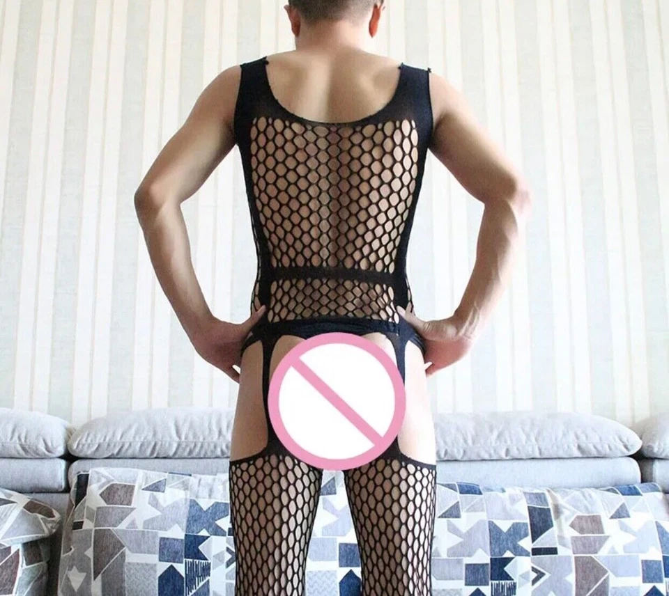 Herren Bodystocking Kostüm Netz Straps Dessous Catsuit Sexy Reizwäsche XS,S,M - Bild 4 von 4