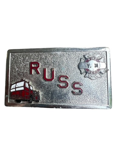 Vintage Hook Fast Fire Dept Firefighter Engine Russ Youth Member Belt Buckle