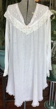 Vintage 1980s Carole Hochman 100 Cotton Nightgown M White Lace Eyelet Gauzy EUC